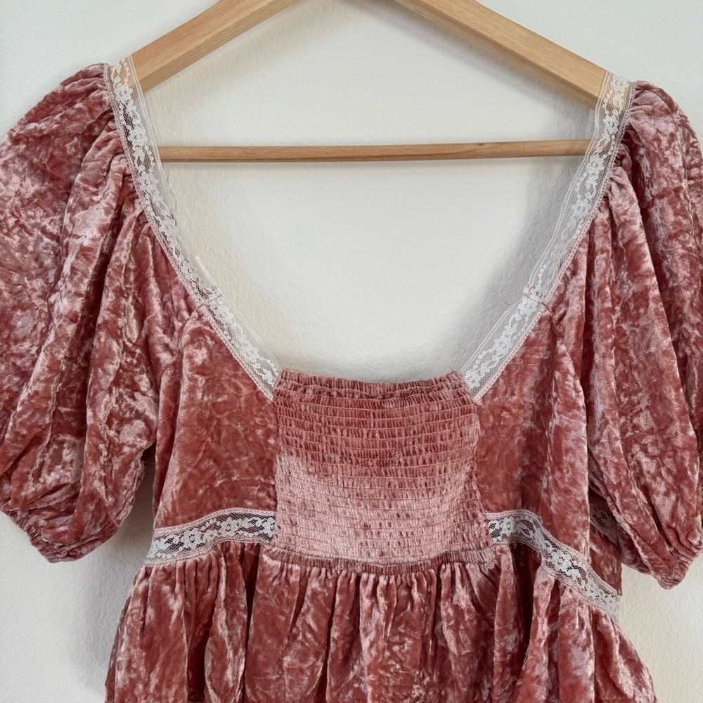Free People Yours Truly Mauve Pink Velvet Lace Top Blouse XS - Picture 8 of 17